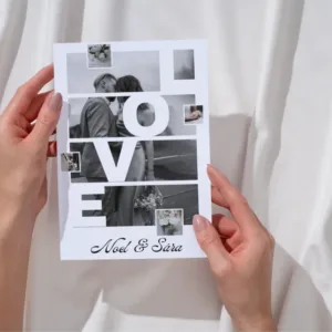 Átlós LOVE felirattal kollázs